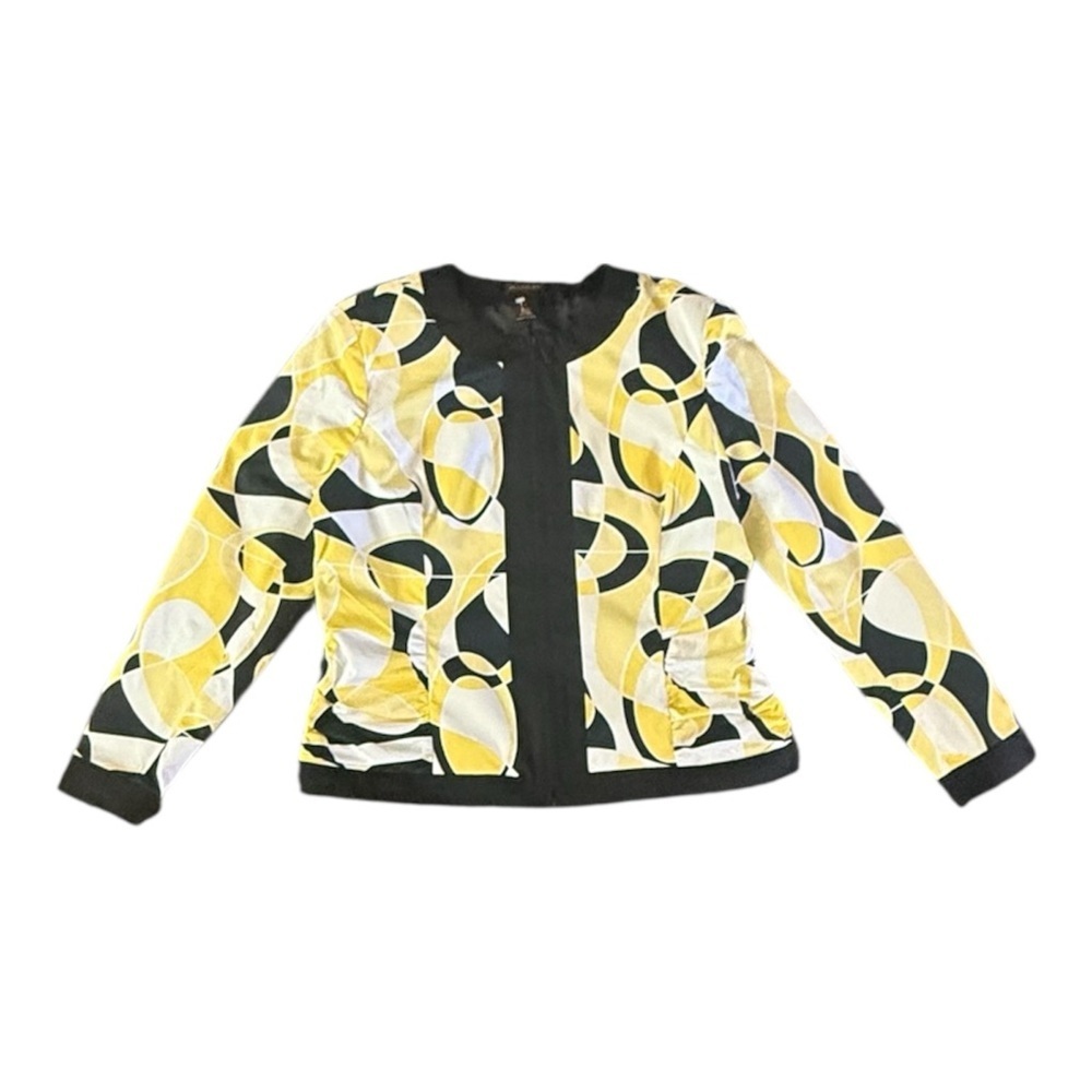 MÚLTIPLES Vintage Style Geometric Print Jacket Size L Yellow Black White women - Picture 3 of 8